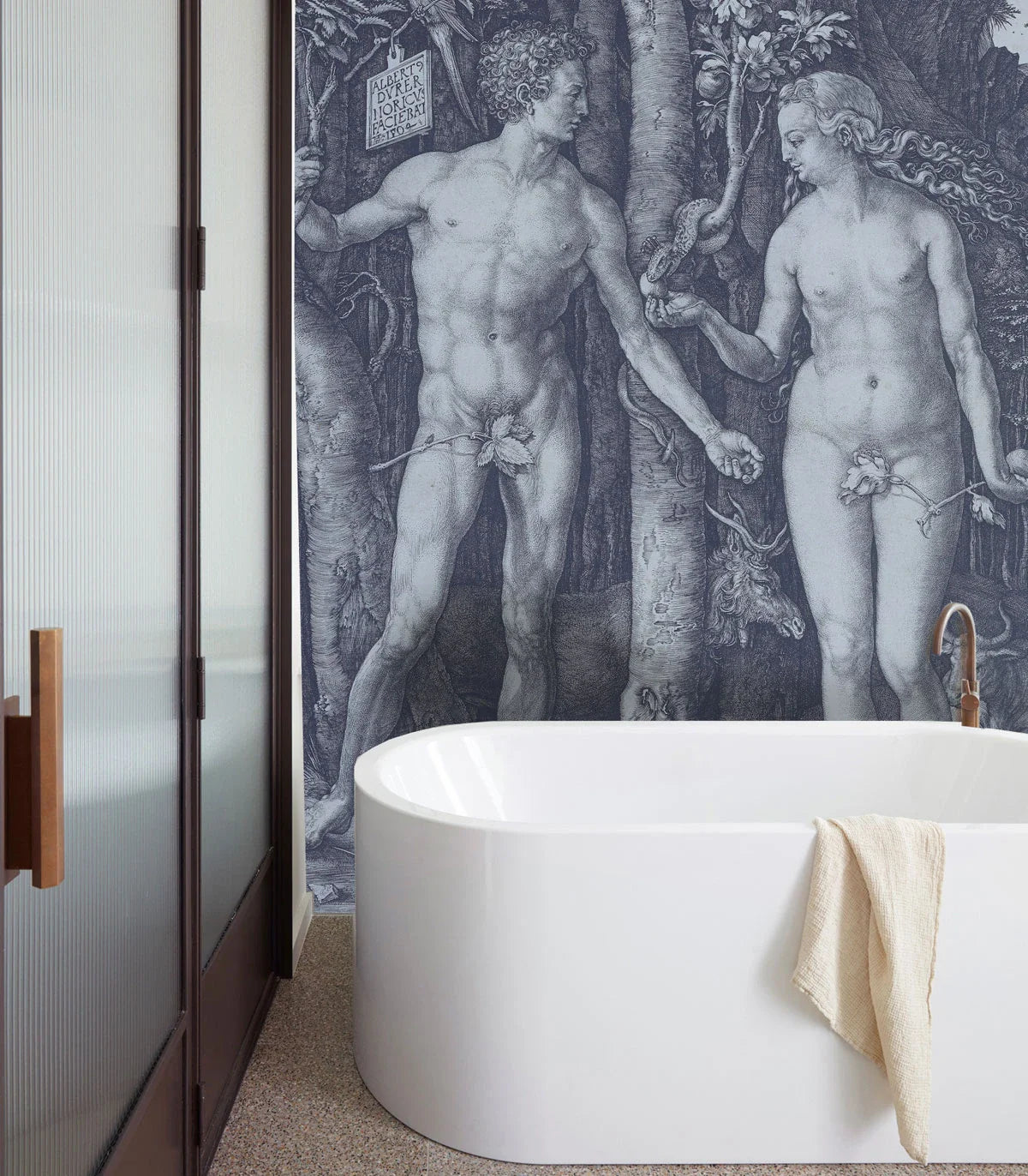 Tapeta winylowa w łazience zamontowana z użyciem systemu WET