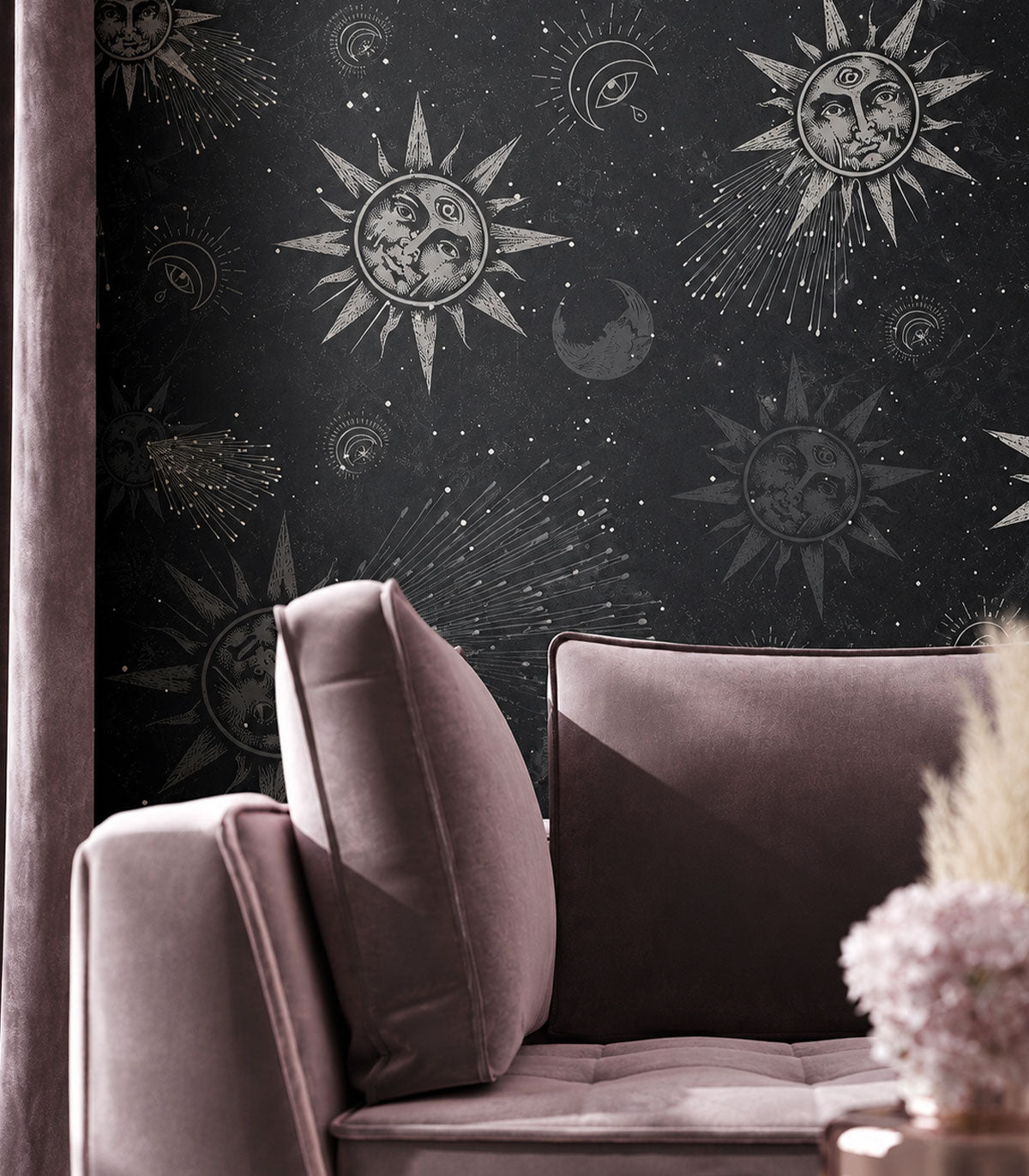 Papier peint Moon and sun navy blue
