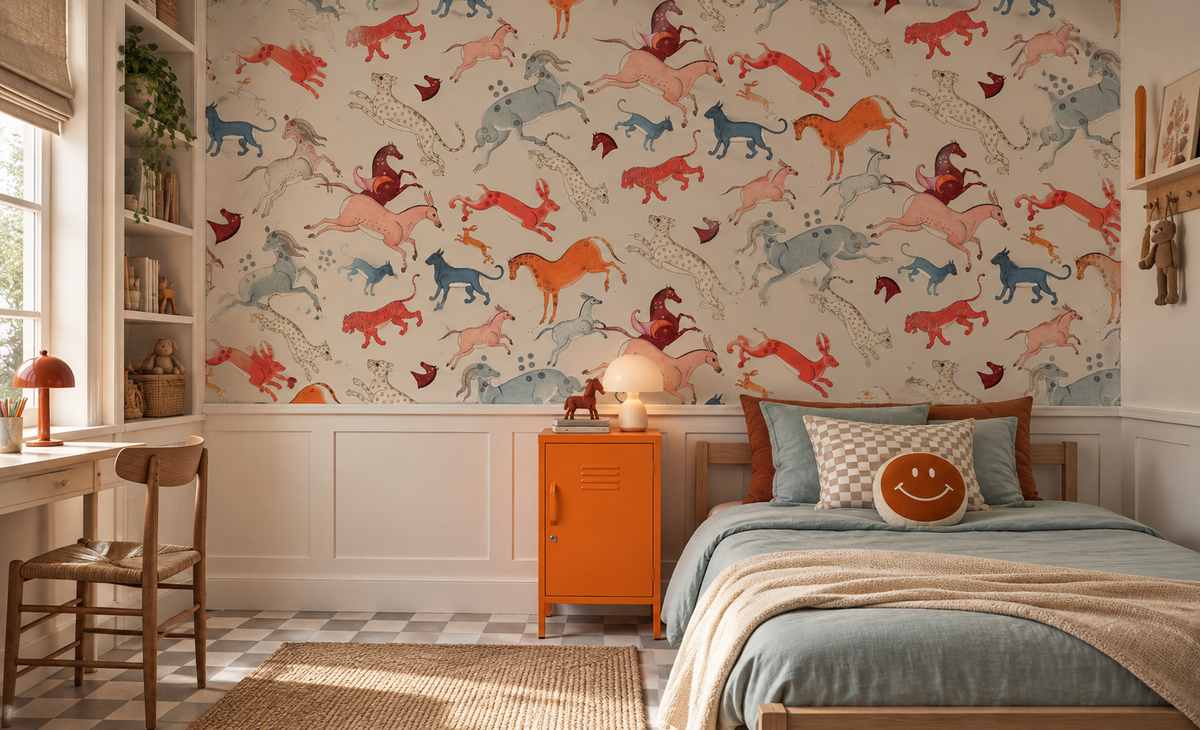 Papier peint Oriental Animals Light Blue