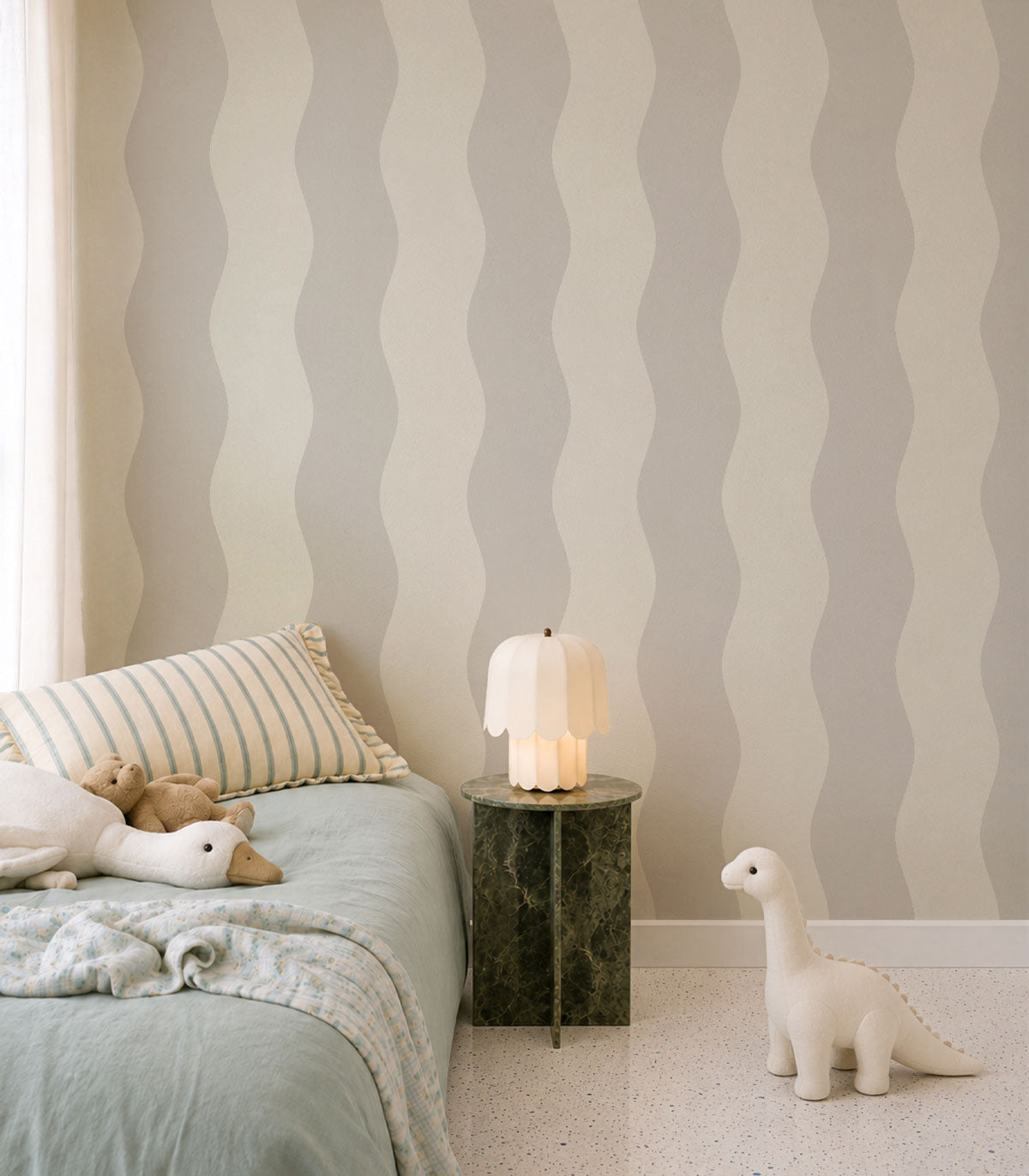 Tapeta Wave Stripe Flora White