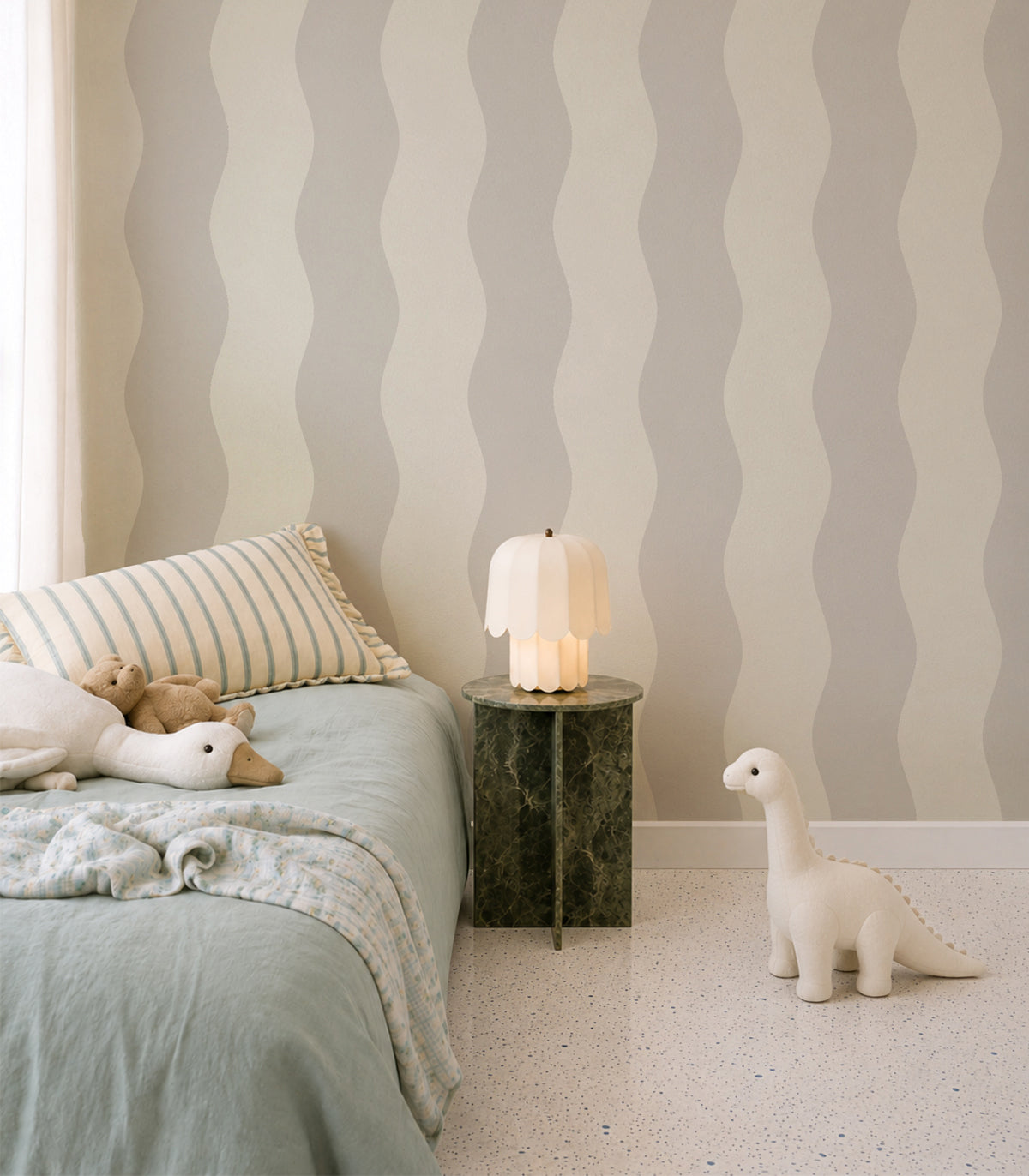 Papier peint Wave Stripe Flora White