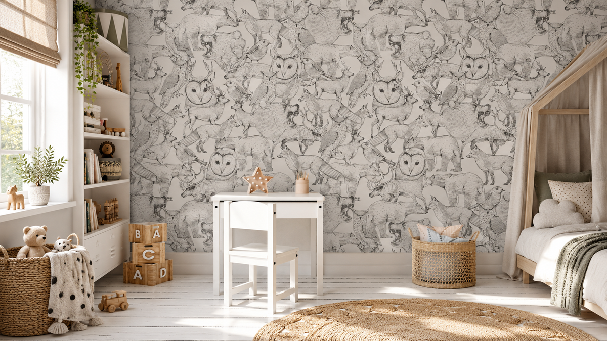 Papier peint Forest Friends Grey