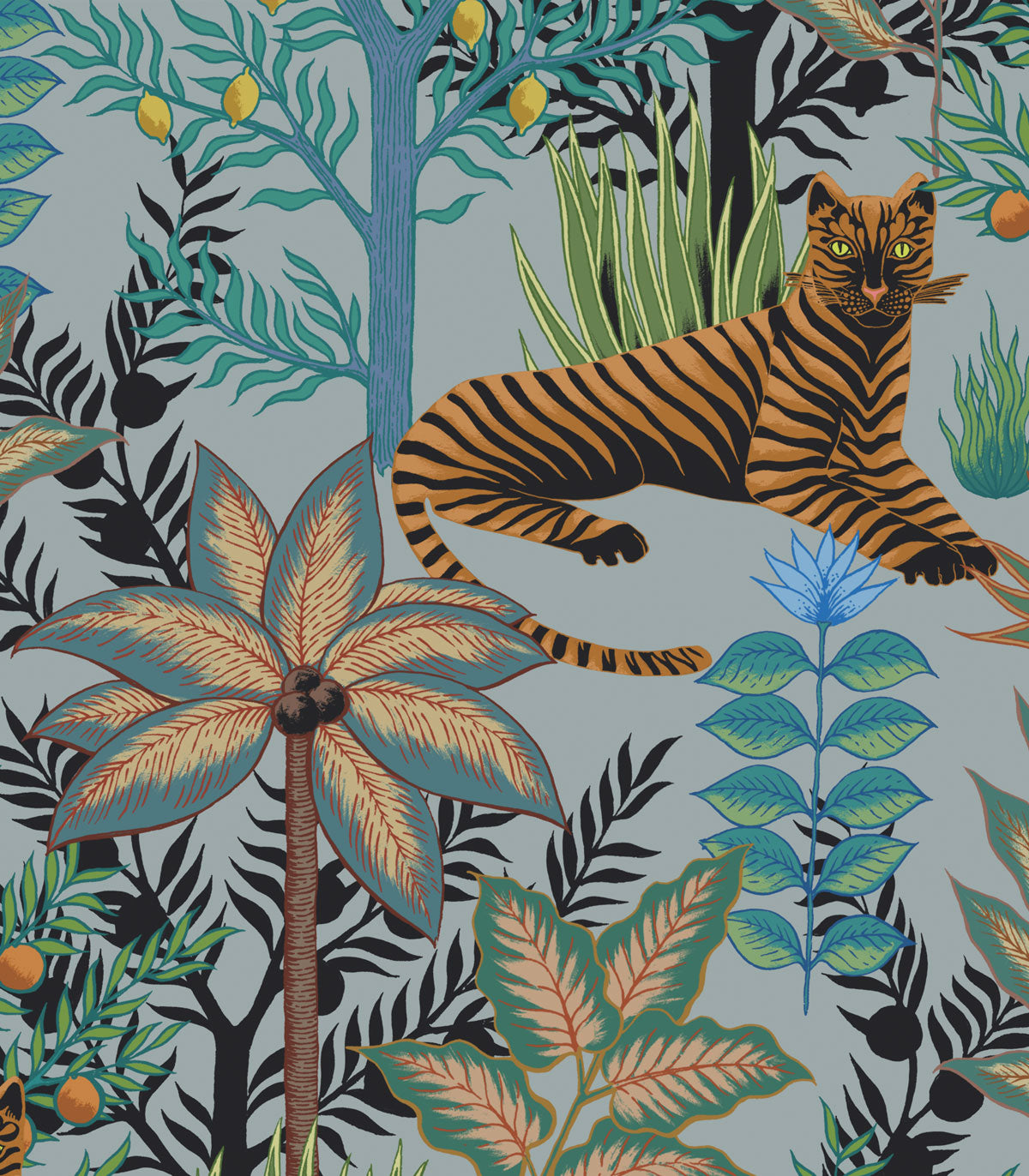 Tapeta Gold Tigers Light Blue