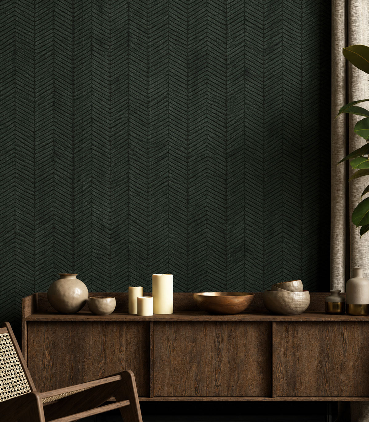 Papier peint Herringbone green