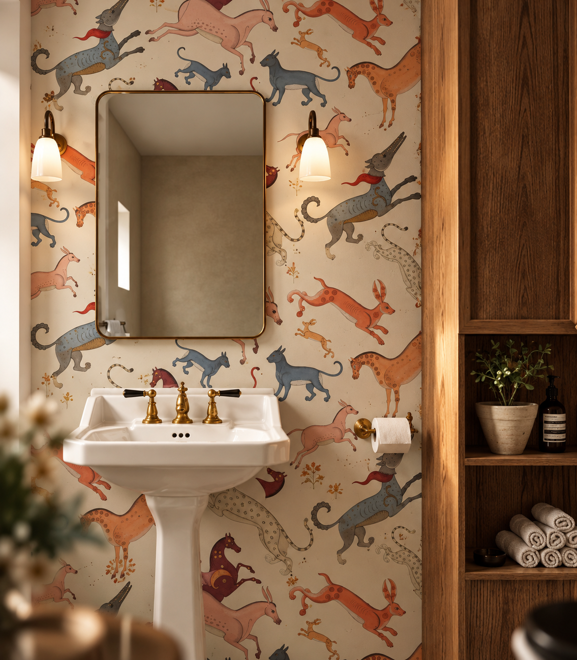 Papier peint Oriental Animals Beige