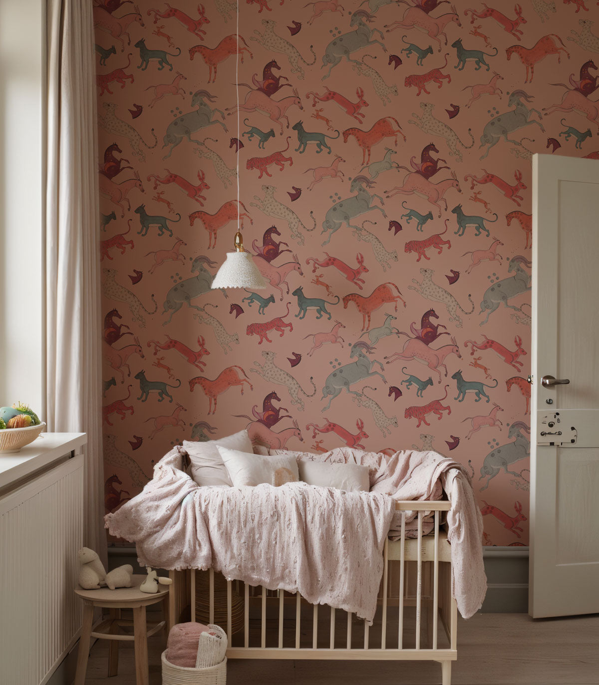 Tapeta Oriental Animals Light Pink