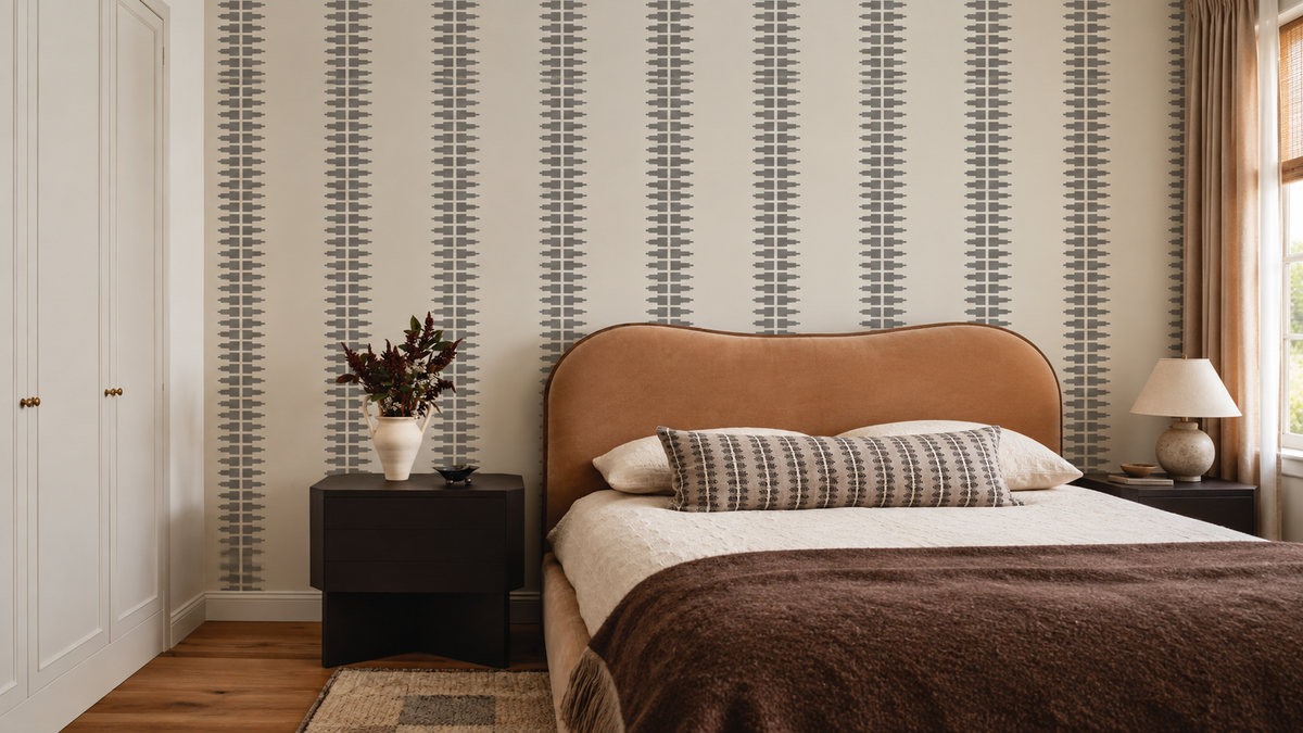 Papier peint Ornament Line Clay Warm Linen