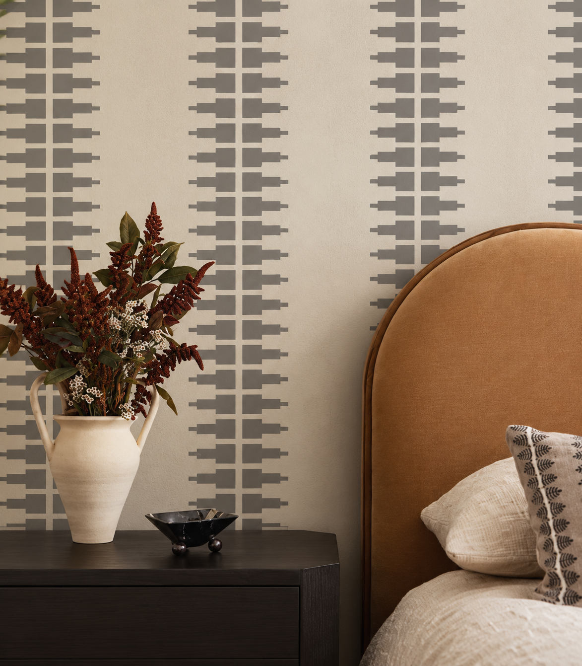 Papier peint Ornament Line Clay Warm Linen